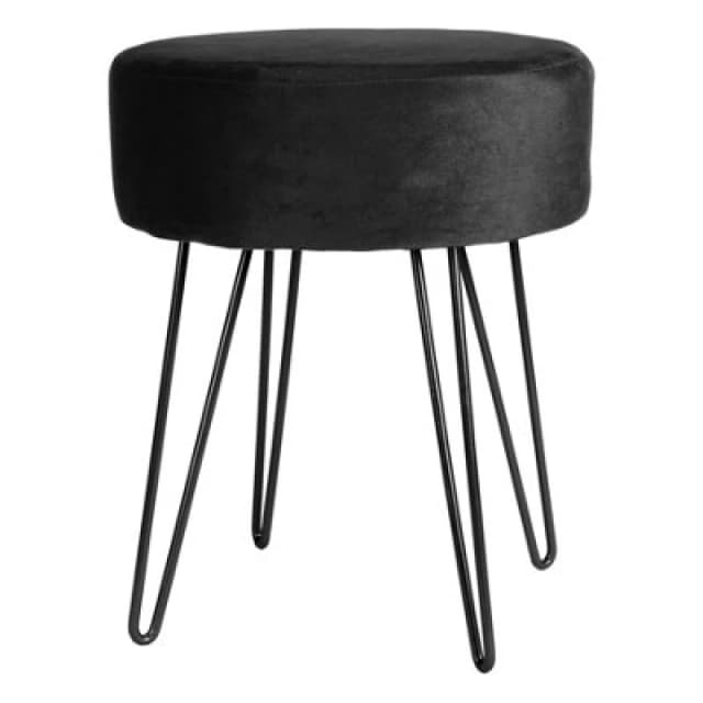 Harbour Housewares Round Velvet Footstool - H40 x D35cm - Black Legs Black