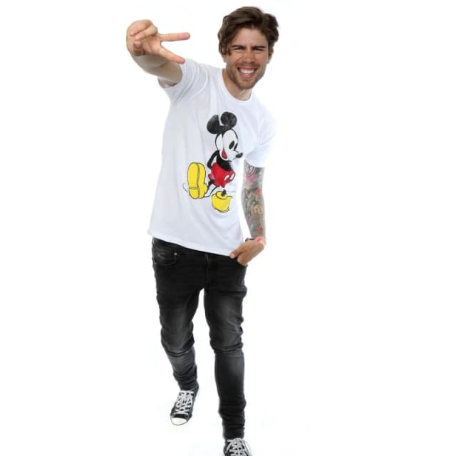 Disney Men Mickey Mouse Classic Kick T-Shirt in White Size: Small White S Male 5060475287417