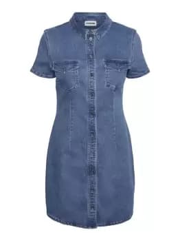 NOISY MAY Short Sleeved Denim Dress Women Blue