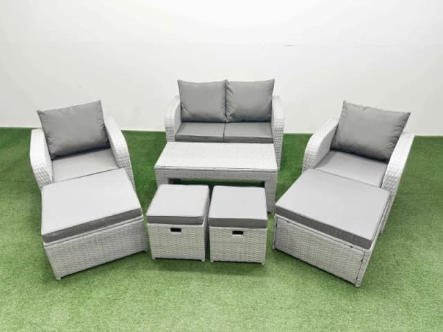 Fimous PE Wicker Rattan Furniture Sets with Oblong Coffee Table Love Sofa in Light Grey Light Grey Unisex
