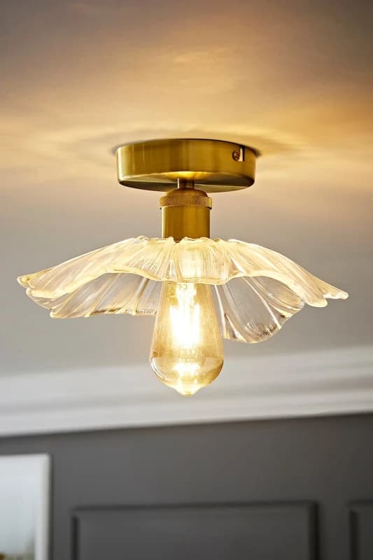 ValueLights Cassia Clear Glass Flower Gold Flush Ceiling Light with LED Bulb Gold