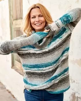 Cotton Traders Womens Stripe Cowl Neck Jumper in Green