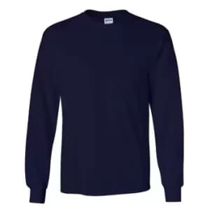 Gildan Mens Plain Crew Neck Ultra Cotton Long Sleeve T-Shirt (2XL) (Navy)