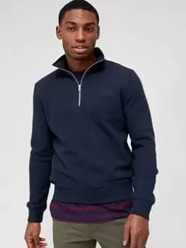 Superdry Embroidered Logo Half Zip Sweater - Navy Size M Men