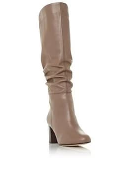 Dune Taupe Leather 'Silene' Mid Block Heel Knee High Boots - 3