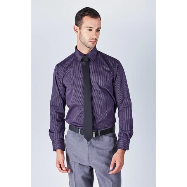 Harvey and Jones Striped Formal Striped Shirts Mens - Purple Purple L