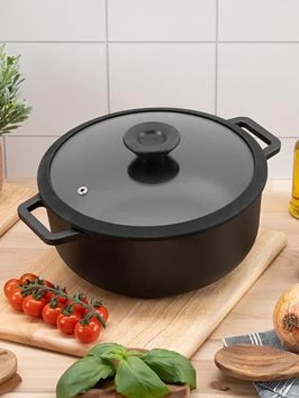 Prestige Cast Iron 24cm/ 4.6L Casserole with Glass Lid??, Black 57613