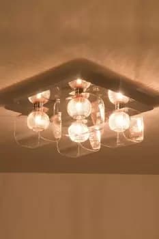 Polished Chrome Ceiling Light Decorative Inner mesh in Copper with glass Shades