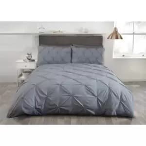 Balmoral Luxury King Size Duvet Set 2 Pillowcases Grey Pintuck Trim