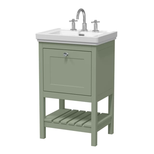 Balterley Floor Standing 1 Drawer Vanity 3 Tap Hole Fireclay Basin Green 500mm Green