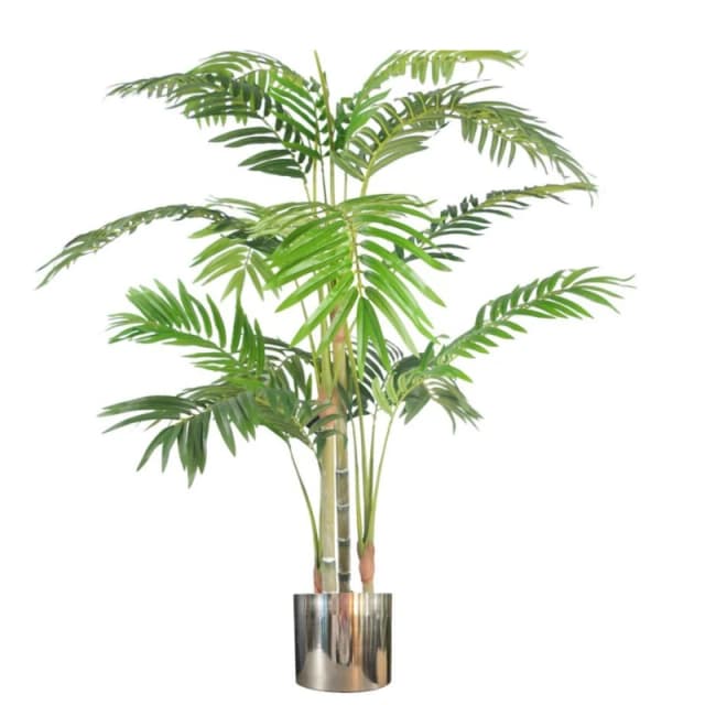 Leaf 120cm (4ft) Realistic Artificial Areca Palm with pot with Silver Metal Planter Green