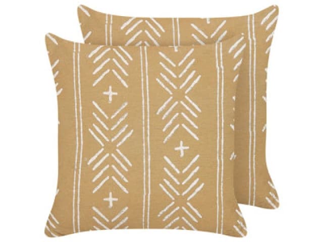 Beliani Set Of 2 Decorative Cushions Banyan Cotton 45 X 45cm Sand Beige Geometric Pattern