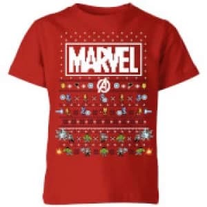 Marvel Avengers Pixel Art Kids Christmas T-Shirt - Red - 11-12 Years