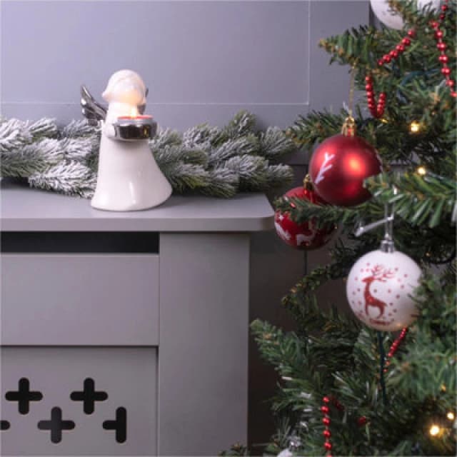 Netagon Netagon Festive Ceramic Winged Christmas Angel Tealight Holder in Silver White