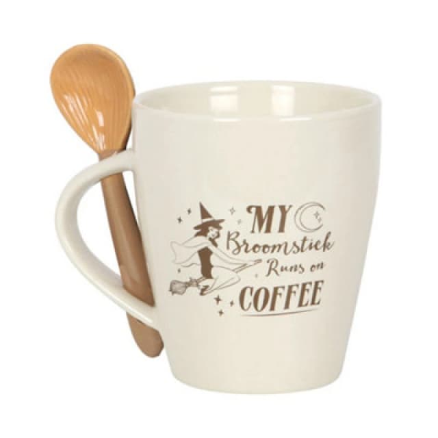 Something Different Something Different My Broomstick Runs On Coffee Mug & Spoon Set in Off White Off White One Size Unisex 5063425344048