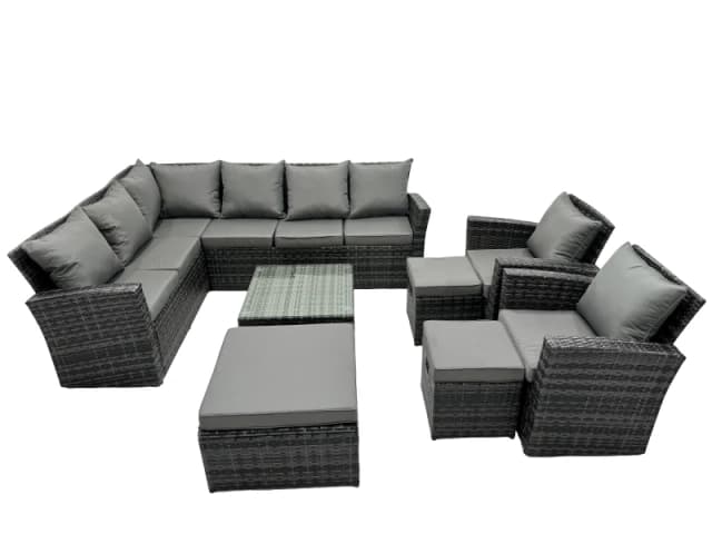 Fimous 11 Seat Poly Rattan Corner Sofa Set with 3 Stool 2 Chairs in Dark Grey Dark Grey Unisex