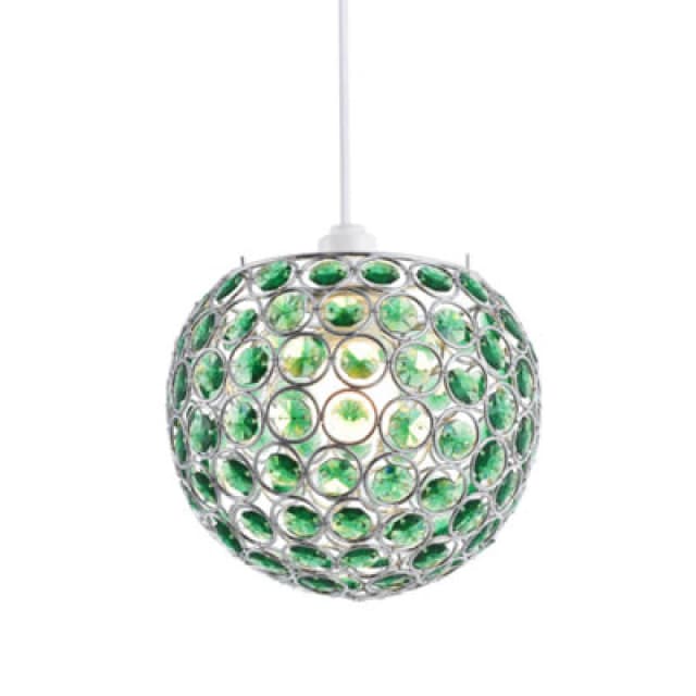 Happy Homewares Modern Round Globe Easy Fit Pendant Shade With Small Green Acrylic Bead Jewels