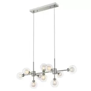Contemporary Multi Arm Pendant Ceiling 10 Light Satin Nickel, Glass