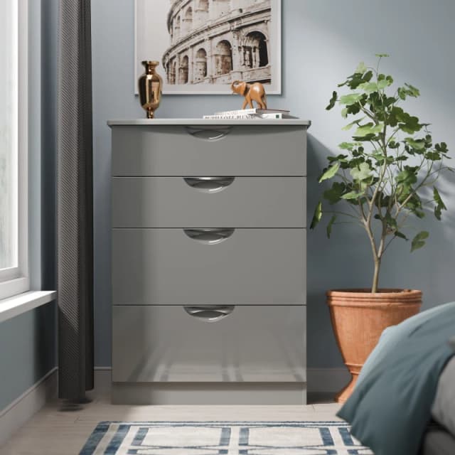 Welcome Furniture Ltd Camden 4 Drawer Deep Chest in Grey Gloss & Dusk Grey - Ready Assembled, Grey CAM050GGDG