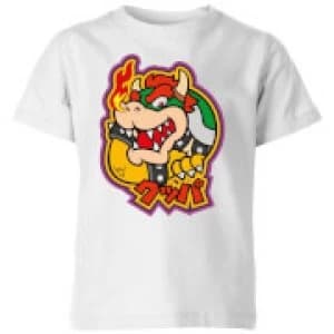 Nintendo Super Mario Bowser Kanji Kid's T-Shirt - White - 11-12 Years