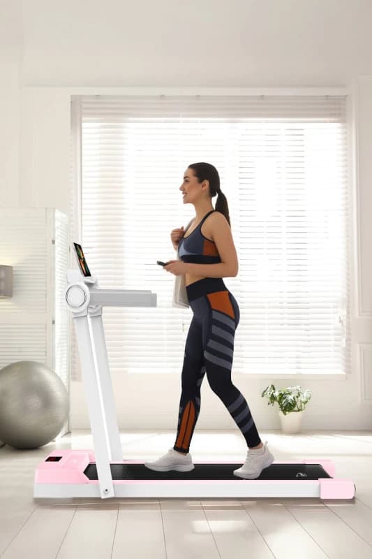 Neo 2 in 1 Home Gym Fitness Small Walking Pad Walking Running Machine Treadmill with Removable Hand Rail in Pink Pink Unisex