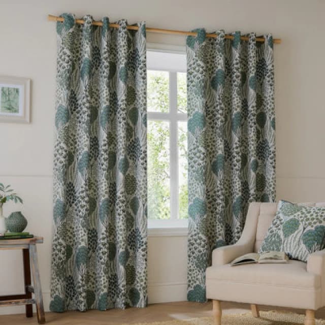 Wylder Ophelia Floral Jacquard Room Darkening Eyelet Curtain Pair Thyme/mineral (W)117Cmx (D)137Cm