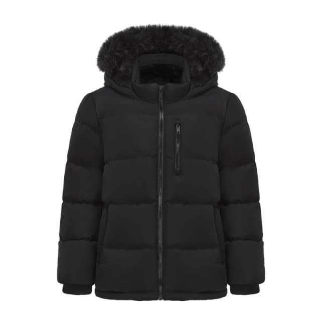 SoulCal Kids Double Zip Detachable Faux Fur Hood Fleece Lined Short Puffer Jacket Black male 7-8 Years