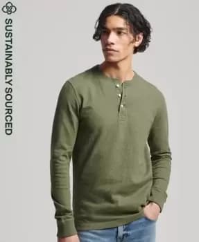 Superdry Mens Organic Cotton Long Sleeve Henley Top Green / Thrift Olive Marl - Size: L