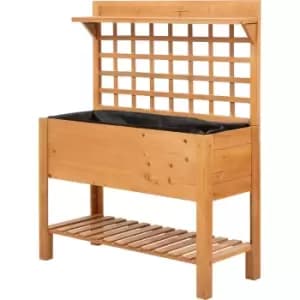 Wooden Planter Raised Elevated Garden Bed w/ 2 Shelves, 105x40x135cm - Outsunny