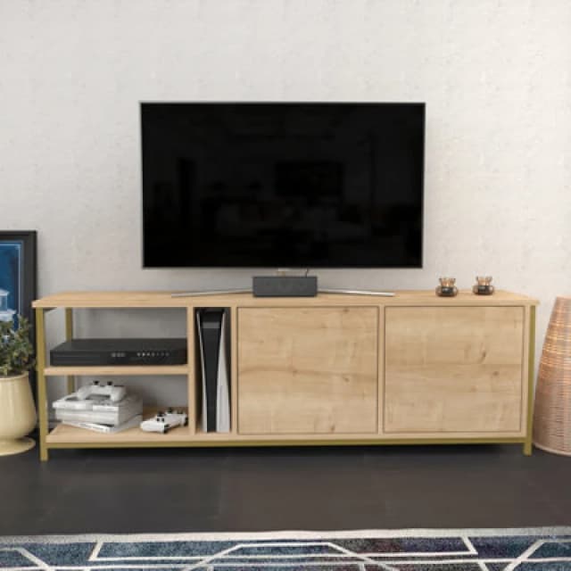 DECOROTIKA Primrose 160 Cm tv Stand tv Unit tv Cabinet Storage With Two Cabinets And Shelves - Gold And Oak - Decorotika OTVS3070