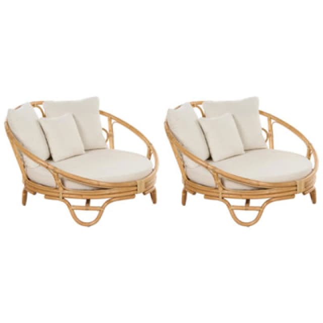 Beliani Set Of 2 Garden Daybeds Rossano Rattan Natural