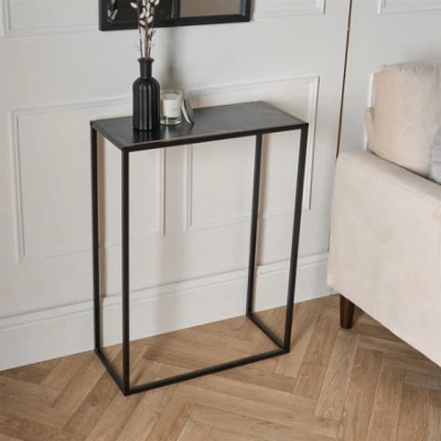 OHS OHS Marble End Table Living Room Console Bedroom Side Nightstand Metal in Black One Size Unisex 5027434198658