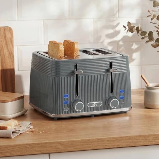 HOMCOM 4 Slice Electric Toaster with 7 Browning Levels, 1860W, Grey Grey Unisex