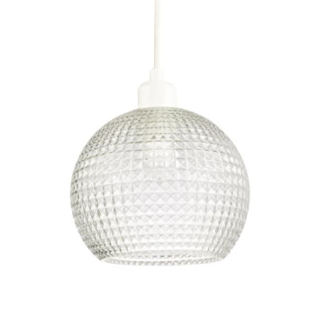 Happy Homewares Modern Spherical Clear Glass Pendant Light Shade With Square Diamond Ridges