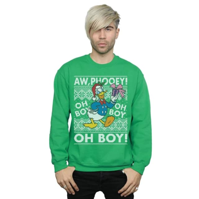 Disney Men Donald Duck Christmas Fair Isle Sweatshirt in Green Size: Small Green S Male 5057736355169