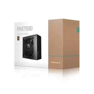 DeepCool PM750D 750W Power Supply Unit 120mm Silent High Performance Fan 80 PLUS Gold Non Modular UK Plug Flat Black Cables Japanese Bulk Capacitors