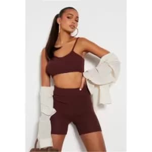 I Saw It First Chocolate Recycled Tape Knitted Ribbed Bralet Co-Ord - Brown