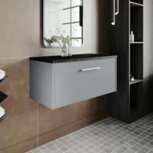 Hudson Reed Juno Wall Hung 1-Drawer Vanity Unit with Sparkling Black Worktop 800mm Wide - Coastal Grey