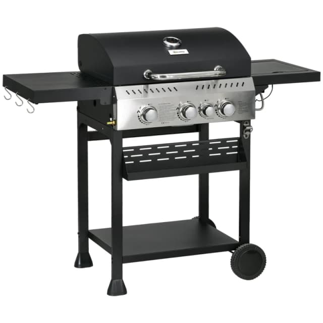 Outsunny Outsunny - 3+1 Burner Propane Gas Barbecue Grill with Thermometer, Bottle Opener - Black 5056725505004