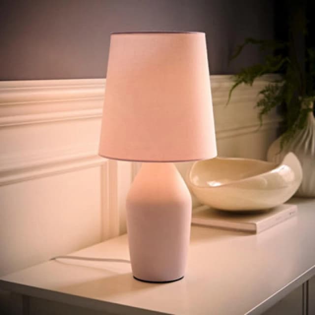 ValueLights Arlo Compact Ceramic Table Lamp with Fabric Shade with LED Bulb Lilac