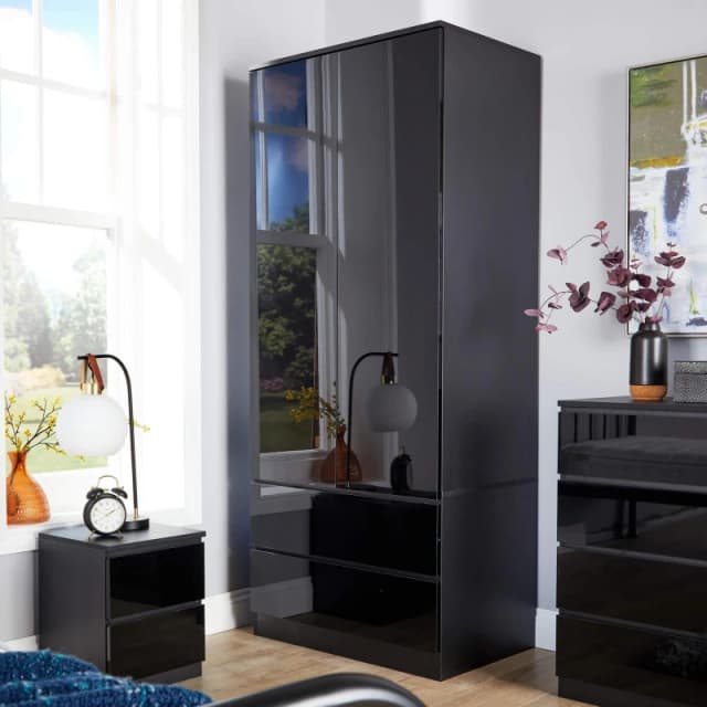 Home Source Lugano 2 Door 2 Drawer Wardrobe Black