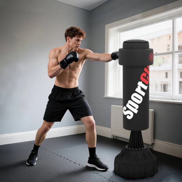SPORTNOW Freestanding Punching Bag, 175cm Boxing Bag with Stand, Hand Wrap in Black Unisex
