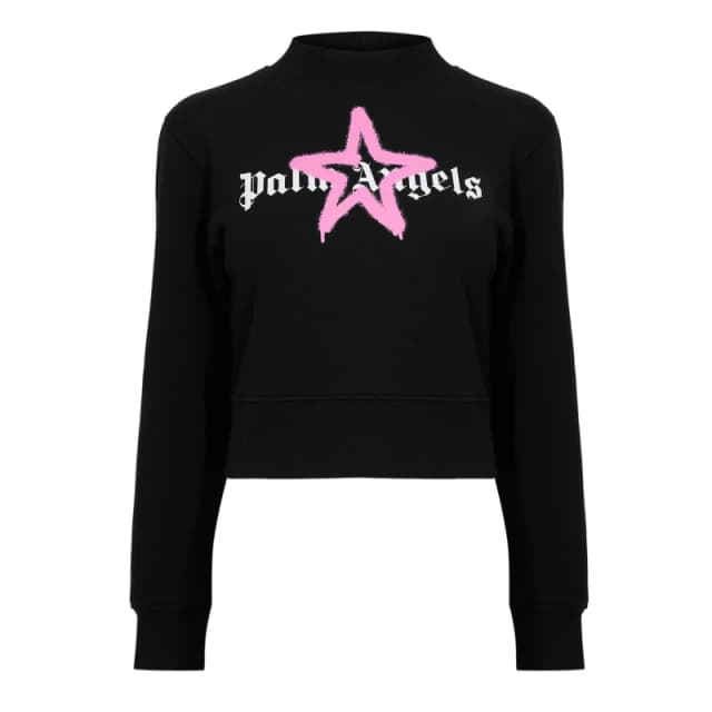 Palm Angels Womens Star Crew T-Shirt Black Pink female 6 (2XS)