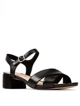 Clarks Sheer35 Strap Leather Block Heel Sandal - Black