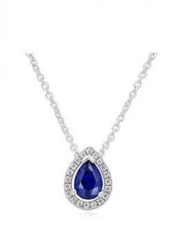 Beaverbrooks Silver Blue Cubic Zirconia Pear Halo Pendant
