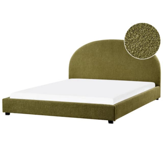 Beliani Bed Boucle Vaucluse 180 X 200 Cm (Eu Super King) Olive Green