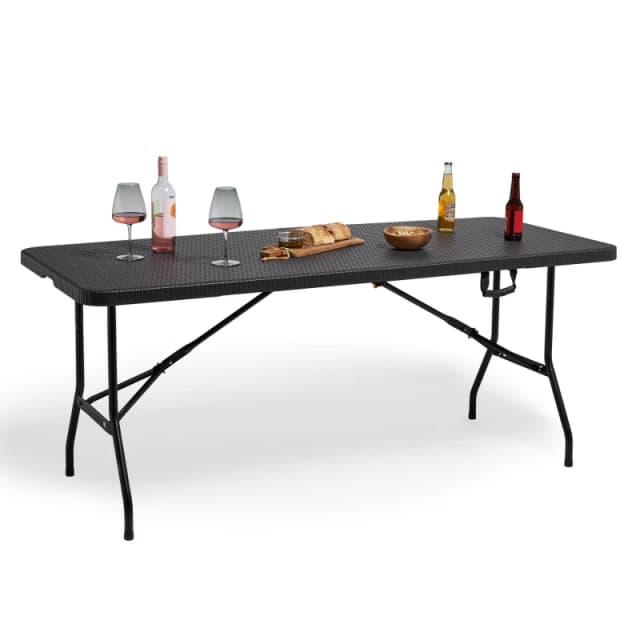 VonHaus Rattan Design Folding Garden Dining Table Dark Grey