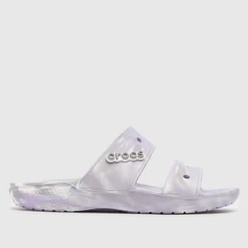 Crocs White & Purple Classic Slide Marble Sandals