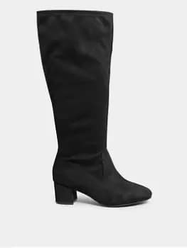 Yours Extra Wide Fit Stretch Knee High Boots Black Micro, Black, Size E, Women