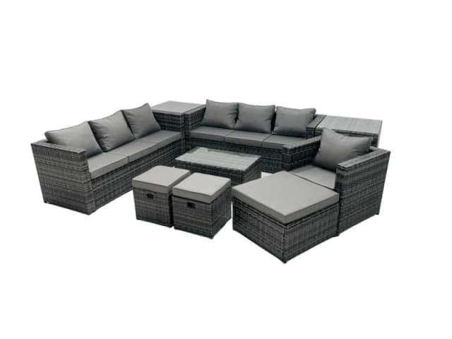 Fimous 10-seater Patio Coffee Table Sofa Set with 3 Stools 2 Side Tables in Dark Grey Dark Grey Unisex